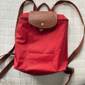 Red Longchamp Le Pliage Backpack